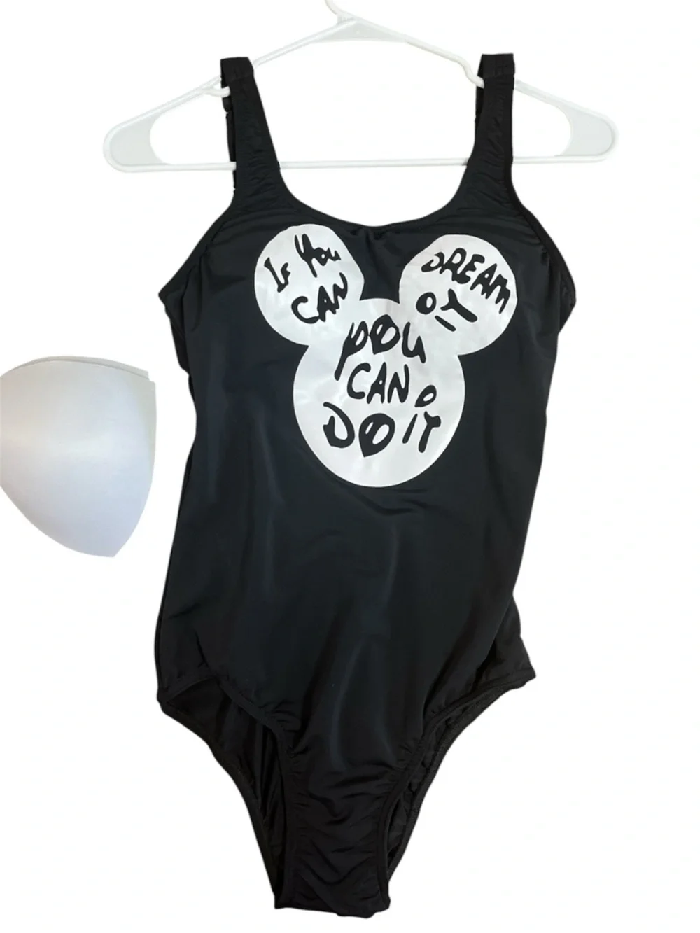 Black One-Piece Swim Suit with Inspirational Graphic